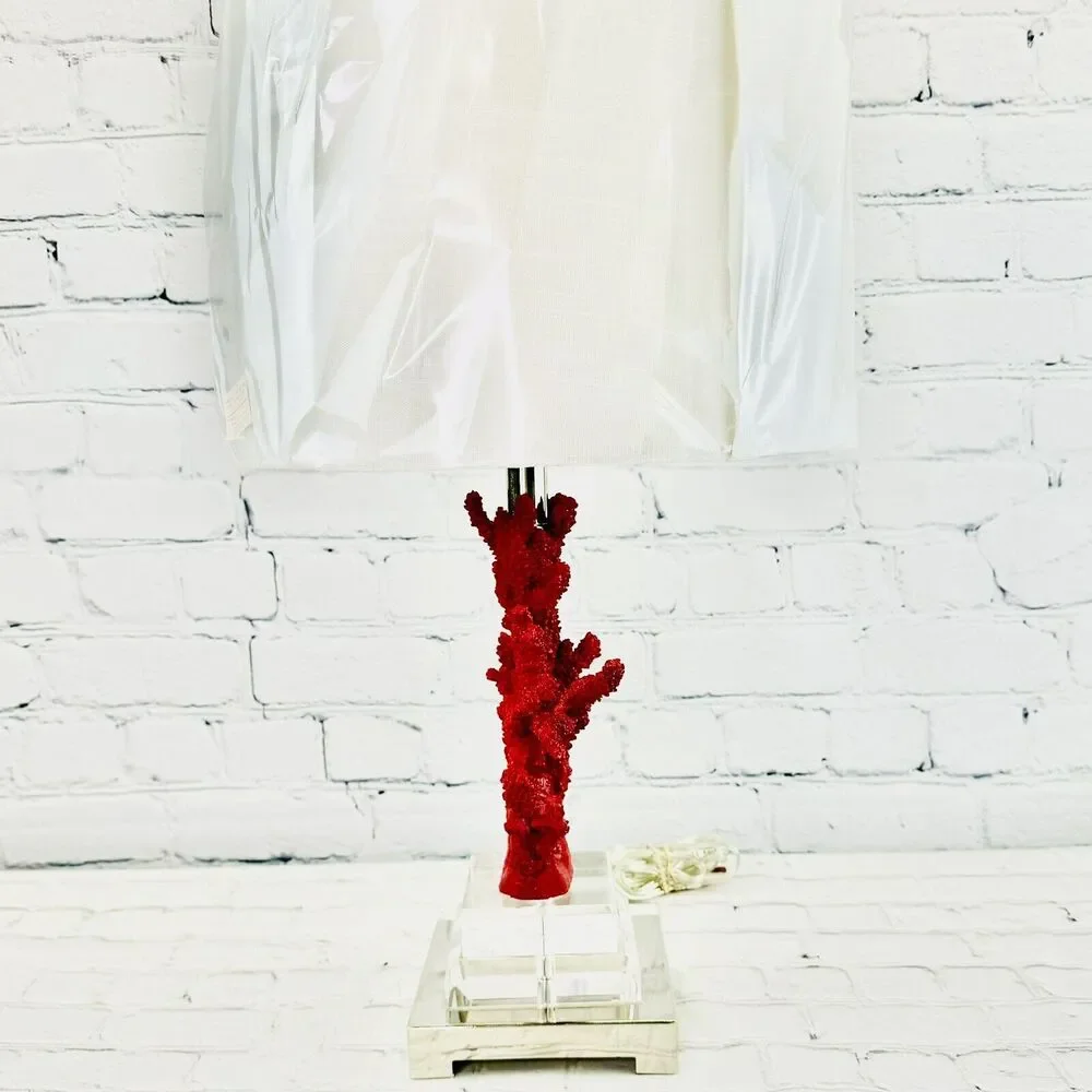 Broyhill Red Corral Lucite Reef Nautical Coastal Beach Table Lamp & Shade